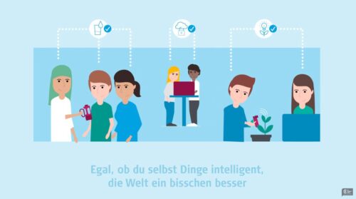 kleine Gruppen an Studierenden mit verschiedenen Tätigkeiten