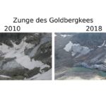 Gegenüberstellung Zunge des Goldbergkees 2010 und 2018, der Gletscherschwund ist deutlich sichtbar