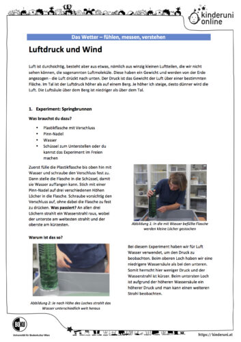 Experiment: "Luftdruck und Wind" Plakat Luftdruck und Wind. Experiment Springbrunnen.