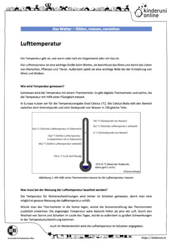 Experiment: "Lufttemperatur" Plakat Lufttemperatur. Wie wird Temperatur gemessen?