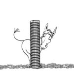 Illustration: ein Esel hinter einer großen Rolle Geldmünzen