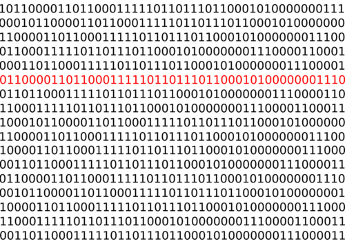 Binärcode Zahlen in schwarzer und roter Farbe nebeneinander gereiht