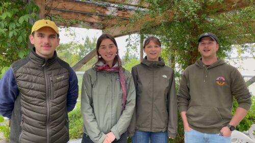 Vier Studierende, welche die Waldkugelbahn gebaut haben