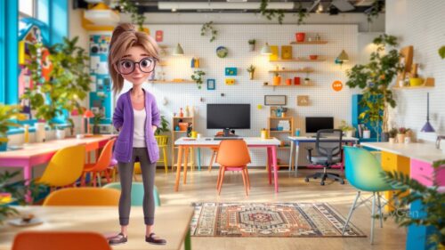 von KI generiertes Bild von einer jungen Frau in einem Zimmer