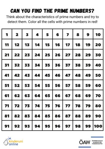 Try to find all prime numbers! Worksheet with numbers up to 100
